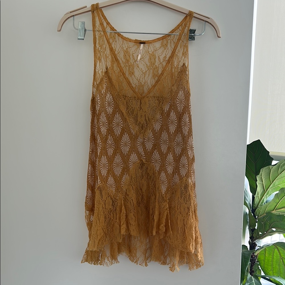Free People Lace Sleeveless Top in Mustard